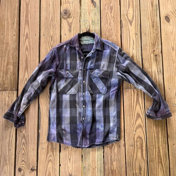 Handmade Tie Dye Purple & Black Plaid Utility Shirt Shacket - Unisex Size Large - Picture 1 of 9